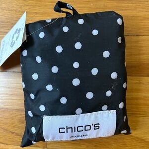 Chicos polka dotted tote in snap self carrier NWT. 16 in. Quick to ship! Handy!